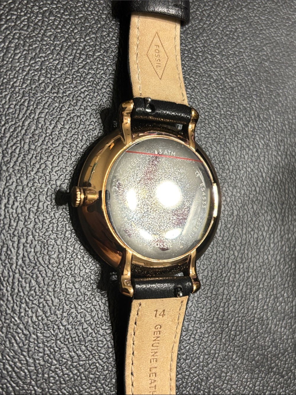 Fossil Rose Gold-Tone Watch with Mother-of-Pearl Dial and Black Strap - Picture 4 of 4